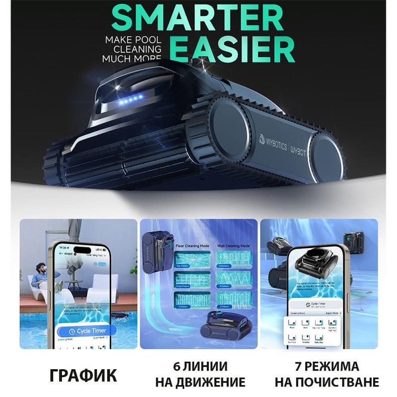 Безкабелен робот за басейни Wybot M1, Двойна филтрация